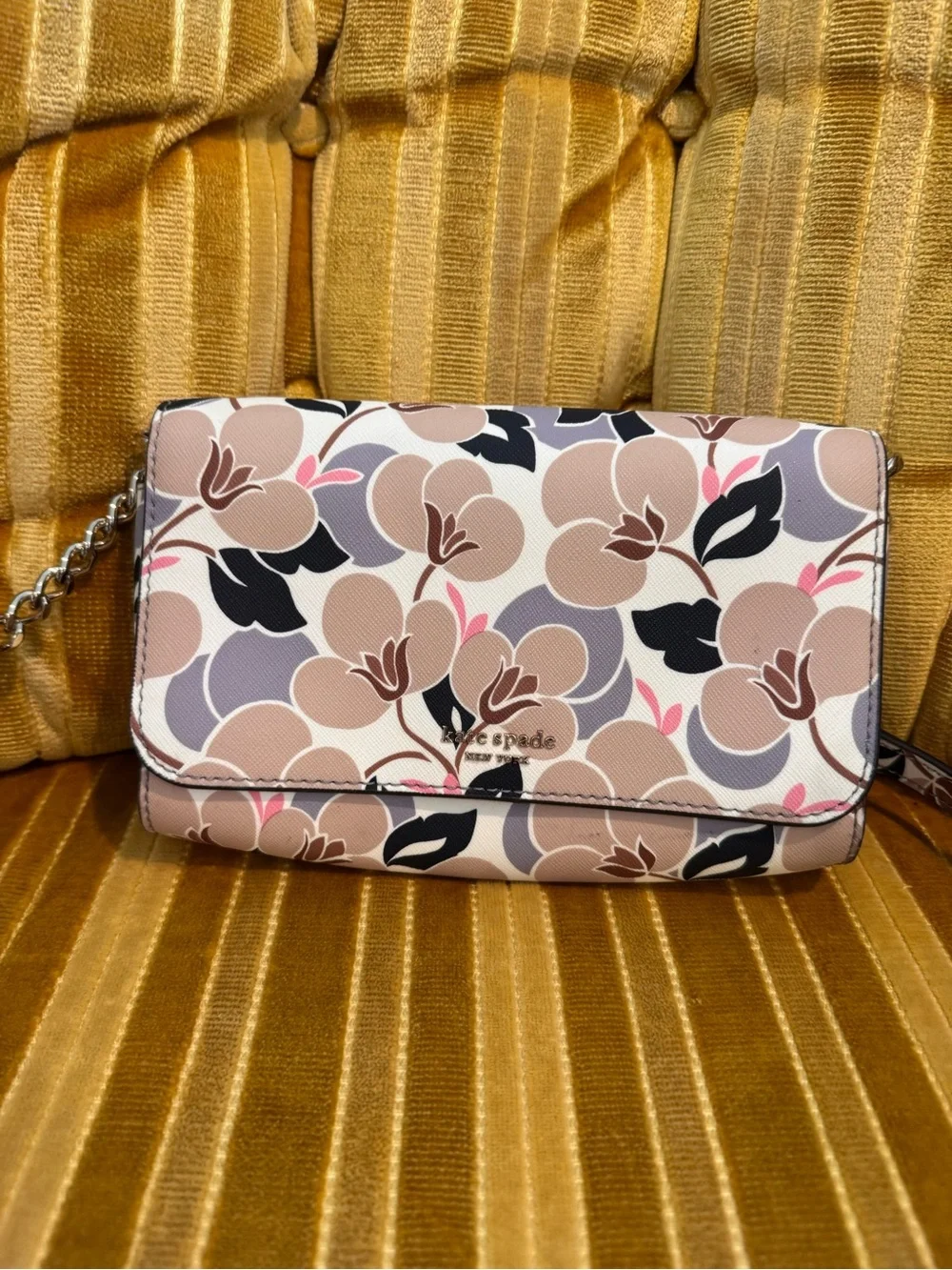 kate spade Floral Crossbody Wallet in Beige, Pink & Black